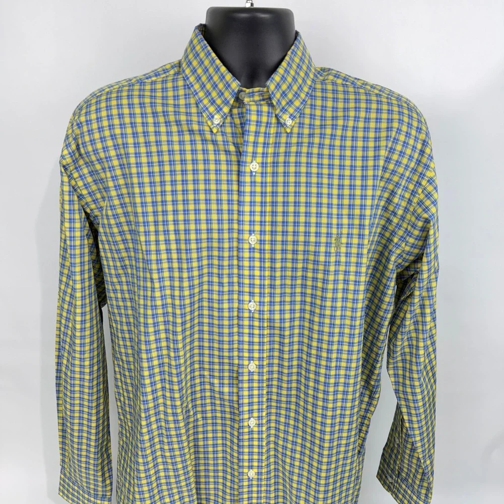Polo Ralph Lauren Blake Mens M‎ Yellow Blue Plaid Long Sleeve Button Down Shirt